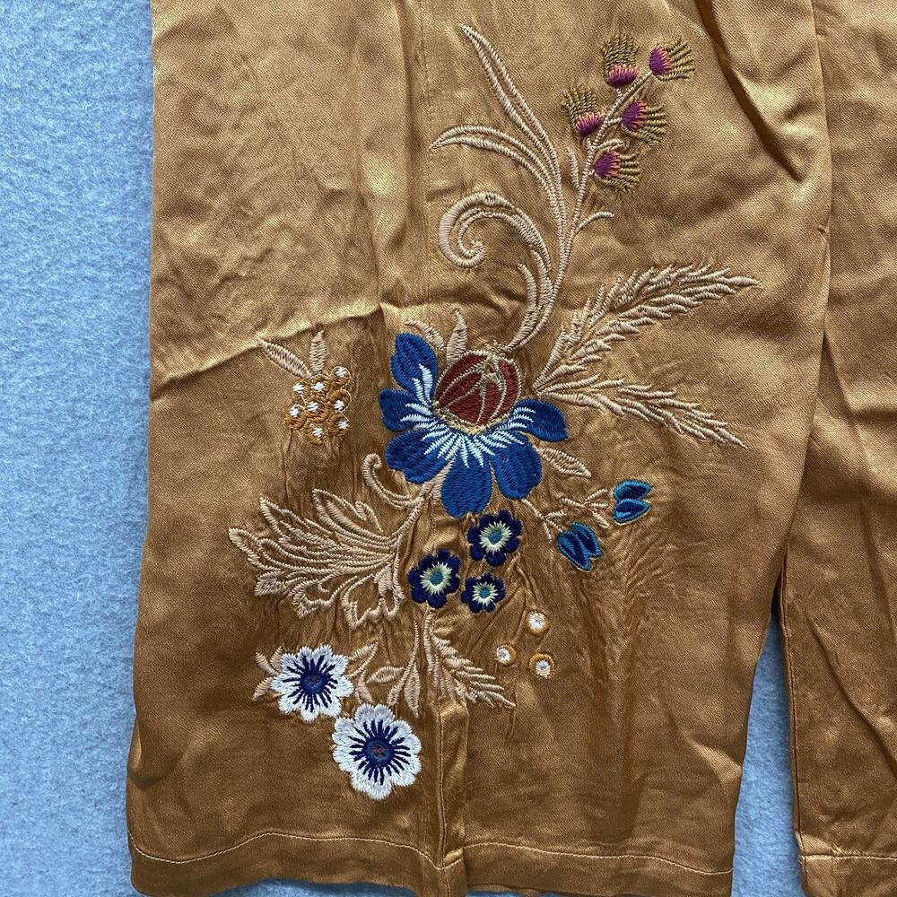Johnny Was Workshop Embroidered 2 Pc Silk Blend Kimono Jacket Wide Leg Pant Set - Picture 10 of 16